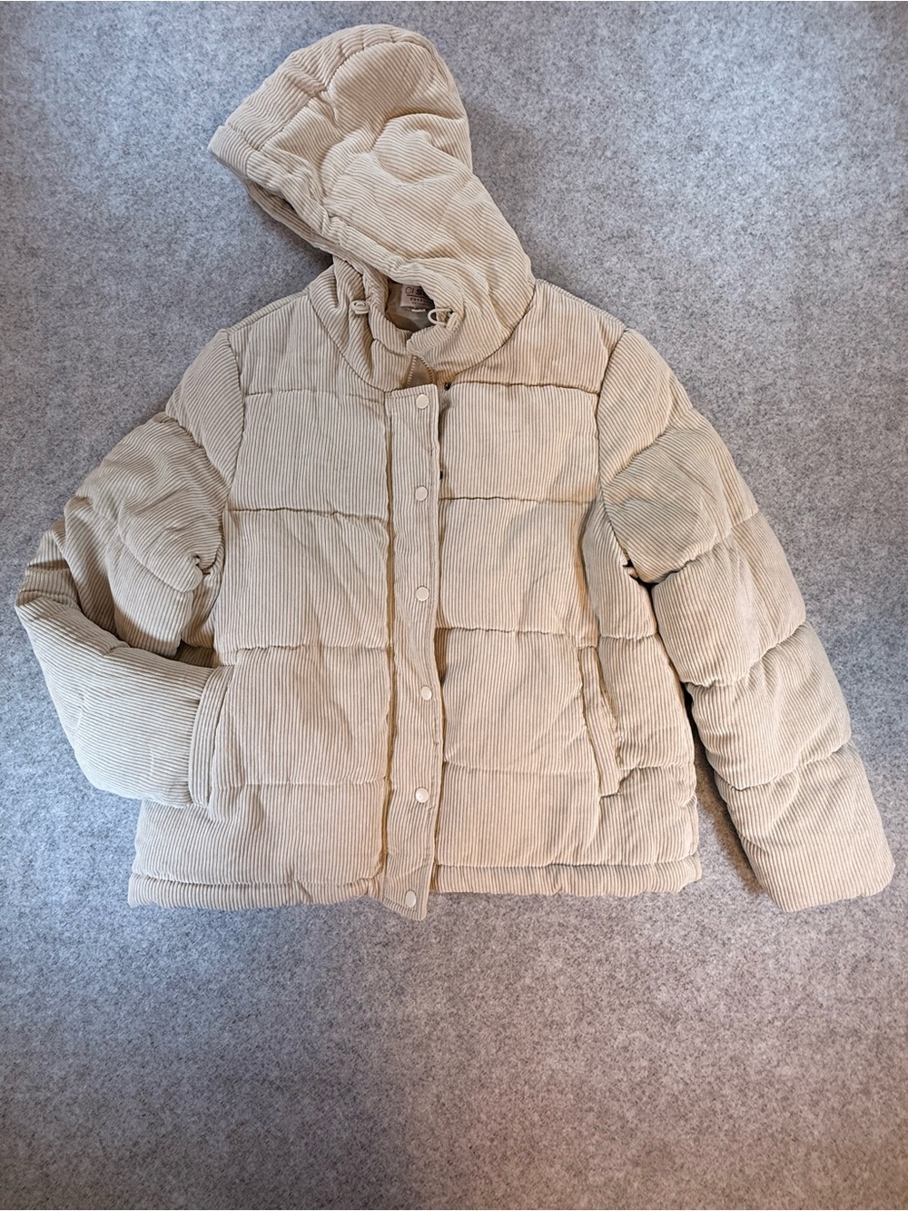 Ci Sono Corduroy Puffer Jacket XL Ecru Hooded Winter Coat